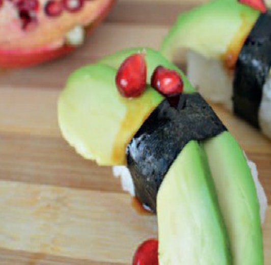 Japanese Avocado and Pomegranate Nigiri Appetizer