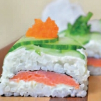 Japanese Smoked Salmon Cream Cheese and Cucumber Stacks Appetizer