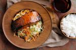 Japanese Teriyaki Salmon On Crisp Cabbage Salad With Sushi Rice Recipe Dinner