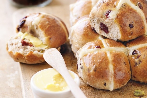 American Cranberry And Pistachio Hot Cross Buns Recipe Dessert