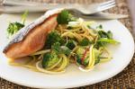 American Broccoli Chilli Noodles With Grilled Salmon Recipe Dinner
