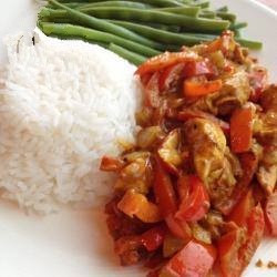 Australian Chicken Curry with Green Beans and Rice Dinner