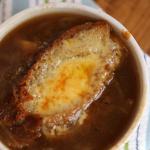 Irish Guinness and Onion Soup With Irish Cheddar Crouton Appetizer