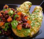 American Seared Spiced Salmon Steaks With Black Bean Salsa BBQ Grill