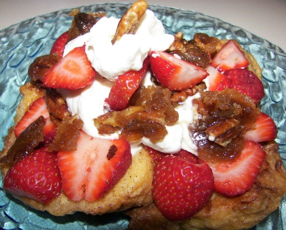 French French Toast With Caramelized Pecans Strawberries and Cream Breakfast