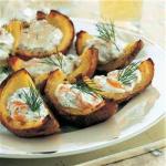 British Potatoes in the Oven Topped with Smoked Salmon and Dill Appetizer