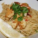 American Sauteed Shrimp on a Bed of Pasta with Chili Peppers and Lemon Dinner