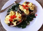 American Portobello Mushrooms With Eggs Spinach Roasted Peppers Breakfast