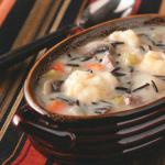 British Wild Rice and Cheddar Dumpling Soup Appetizer