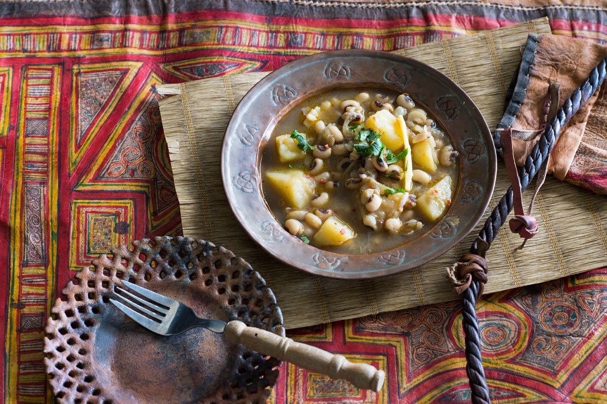 American Potato with Bamboo Shoots and Blackeyed Beans aaloo Tama Appetizer