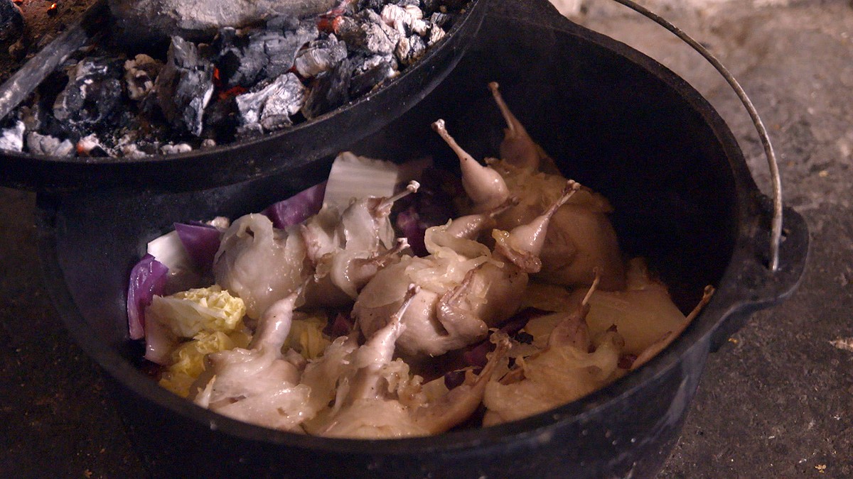 American Potroasted Quail with Whisky Wilted Cabbage Appetizer