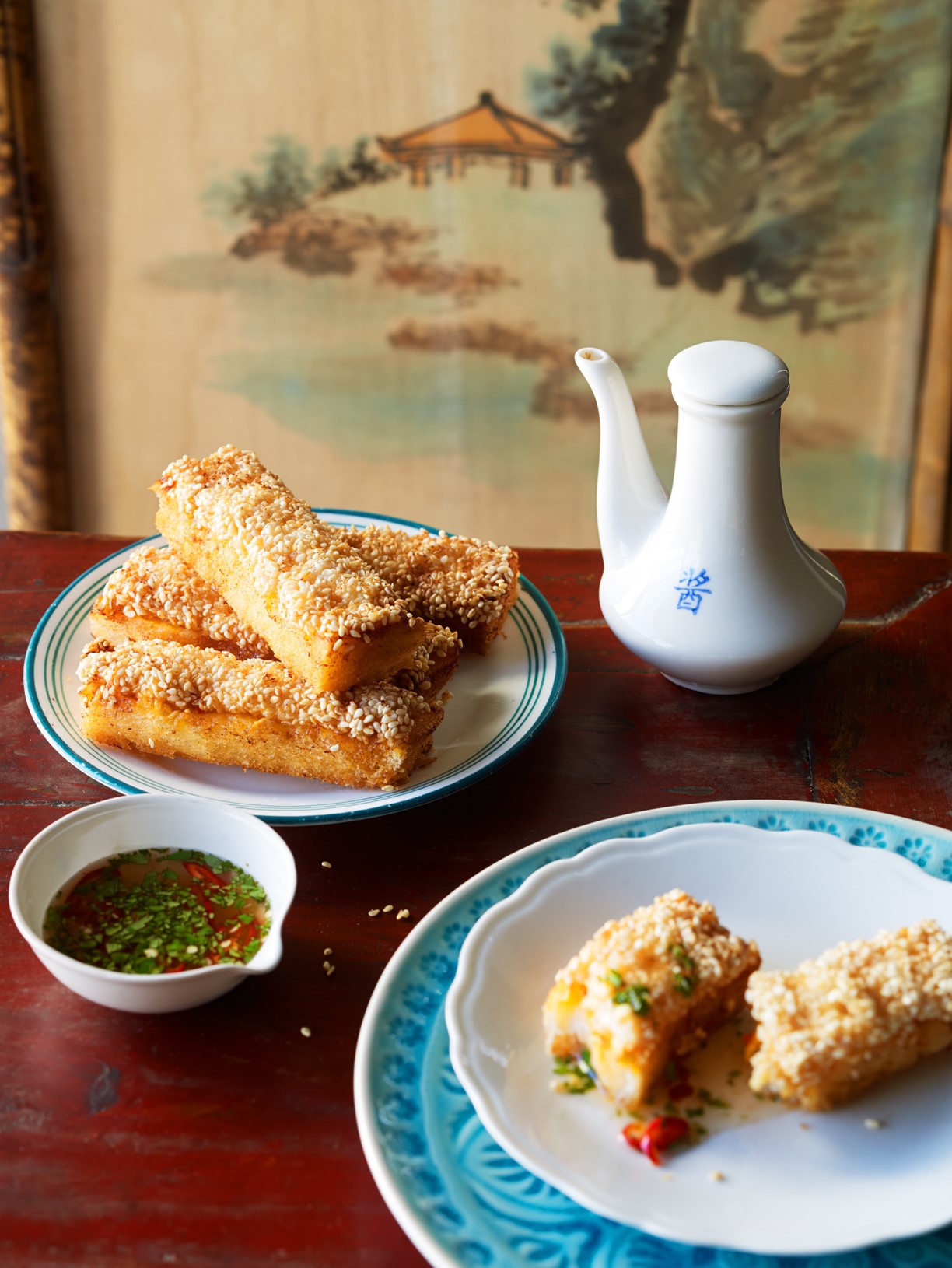 American Prawn Toasts with Chilli and Coriander Dipping Sauce Appetizer