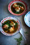 American Prawn and Mushroom Wonton Soup with Water Spinach Appetizer
