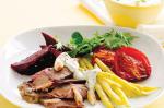 British Roast Lamb And Vegetable Plate With Mint And Yoghurt Sauce Recipe Appetizer