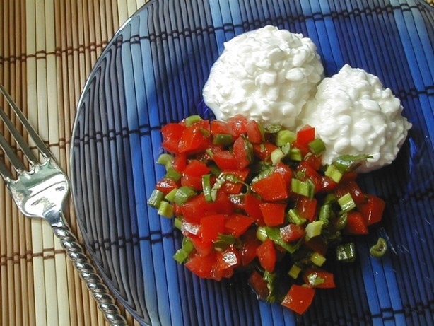 American Tomato Salad Served With Cottage Cheese Appetizer