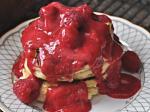 American Peach Pancakes With Raspberry Sauce Breakfast