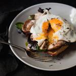 British Black Truffle Fried Egg with Mushrooms and Creamy Blue Cheese Appetizer