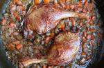 British Crispbraised Duck Legs with Aromatic Vegetables Recipe Appetizer