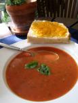 American Homemade Tomatobasil Soup with Cheese Toasts Appetizer