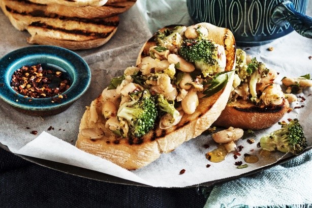 British Crushed Broccoli And Bean Bruschetta Recipe Appetizer