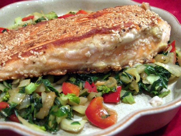 Chinese Sesame Salmon Fillets and Bok Choy Dinner