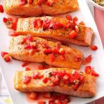 American Seared Salmon with Strawberry Basil Relish Dessert