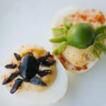American Filled Eggs with Spiders for Halloween Breakfast
