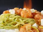 American Tagliatelle With a Simple Sweet Tomato Sauce and Shrimps Dinner