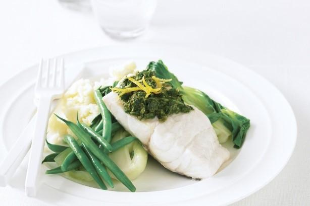 American Steamed Barramundi With Salsa Verde and Mash Recipe Dinner