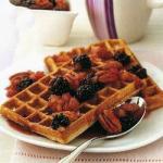 Belgian Pecan Waffles with a Sauce of Syrup Pears and Burrs Dessert