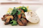 American Poached Eggs With Wilted Bok Choy and Garlic Mushrooms Recipe Appetizer