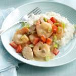 American Shrimp and Chicken Sausage with Grits Appetizer