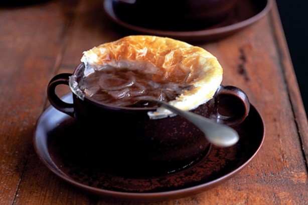 American Onion Soup With Pastry Crust Recipe Appetizer