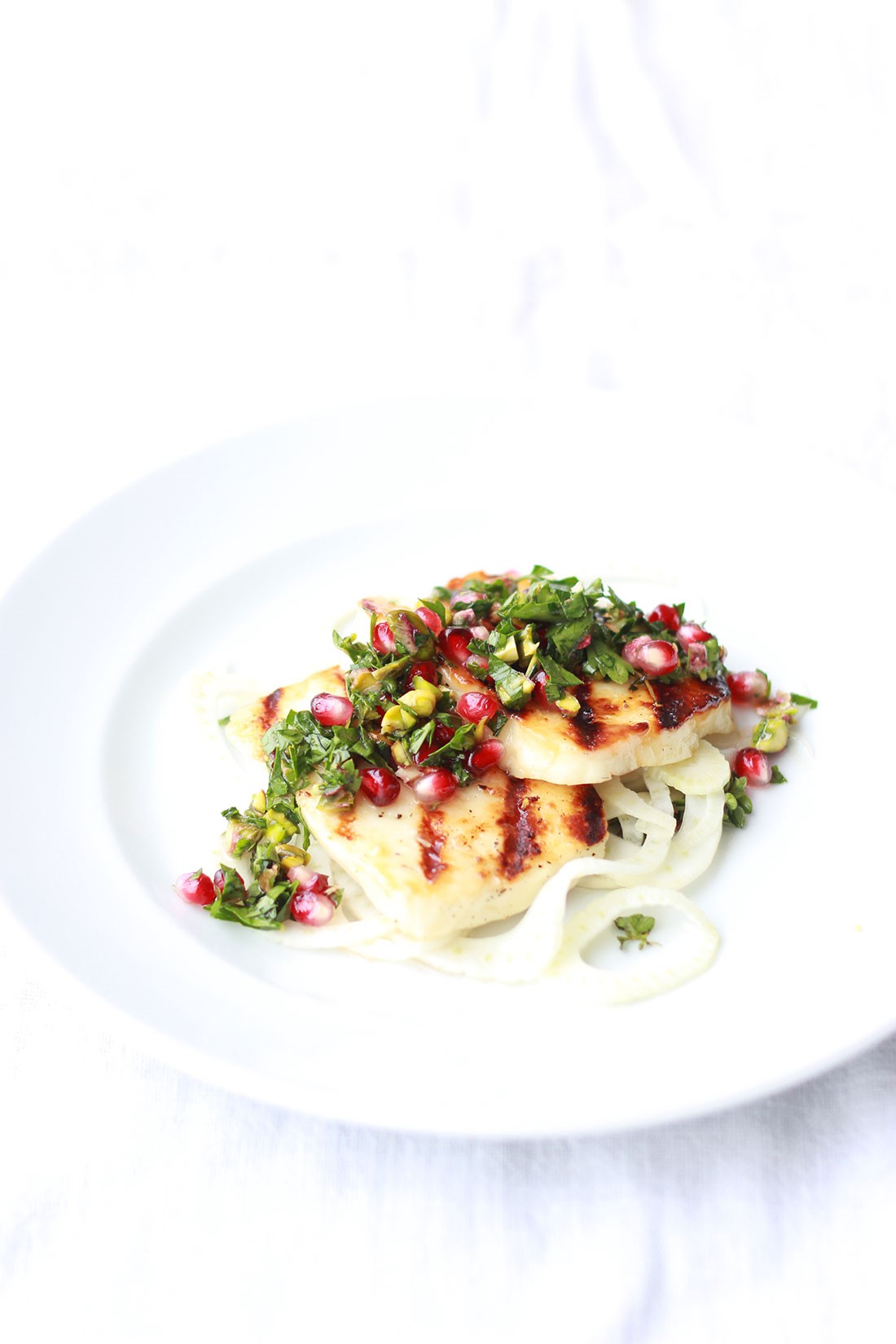 American Honey and Thyme Haloumi with Pickled Fennel and Pomegranate Salsa Appetizer