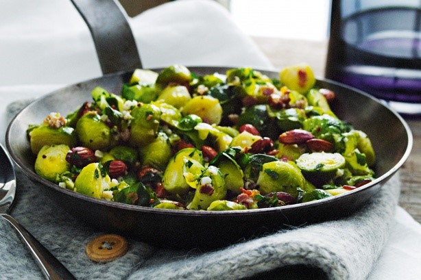 British Panfried Brussels Sprouts With Bacon And Almonds Recipe Appetizer