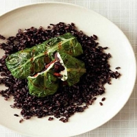American Grilled Mozzarella-stuffed Chard with Black Rice Dinner