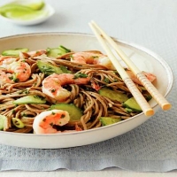 American Soba Noodles with Cucumbers Shrimp and Miso-cilantro Sauce Dinner