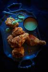 American Cajun Fried Chicken with a Green Chilli and Coriander Dressing Appetizer
