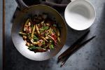 Calamari Stirfry with Glass Noodles Garlic Shoots and Baby Corn recipe
