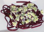German Rotweinnudeln red Wine Pasta With Spring Onions Appetizer