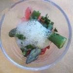 British Verrine Prosciutto Di Parma Trademark  Tomatoes and Asparagus in Mousse of Parsley Appetizer