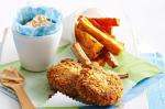 British Crumbed Cutlets With Sweet Potato Chips And Cheesy Dip Recipe Drink
