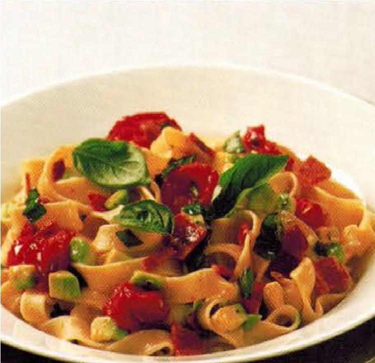 Italian Fettucine With Cherry Tomatoes Avocado And Bacon Dinner