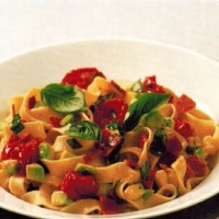 Italian Fettucine With Cherry Tomatoes Avocado And Bacon Dinner