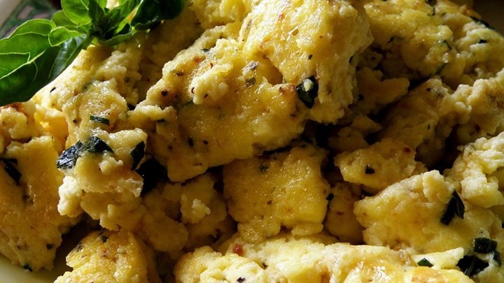 Canadian Creamy Cheesy Scrambled Eggs with Basil Recipe Appetizer