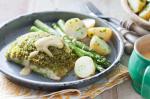 American Herb Crusted Fish With Roasted Asparagus and Hollandaise Sauce Recipe Appetizer