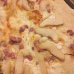 British White Pizza with Pears Pecorino Cheese and Bacon Dinner