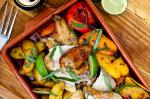 American Spicerubbed Beercan Chicken with Potatoes and Sweet Peppers Recipe Dinner
