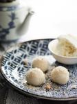 American Softcentred White Chocolate Dumplings with Peanut and Coconut Praline Appetizer