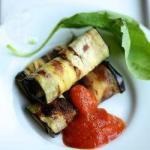 American Eggplant Rolls with Pepper Sauce Appetizer